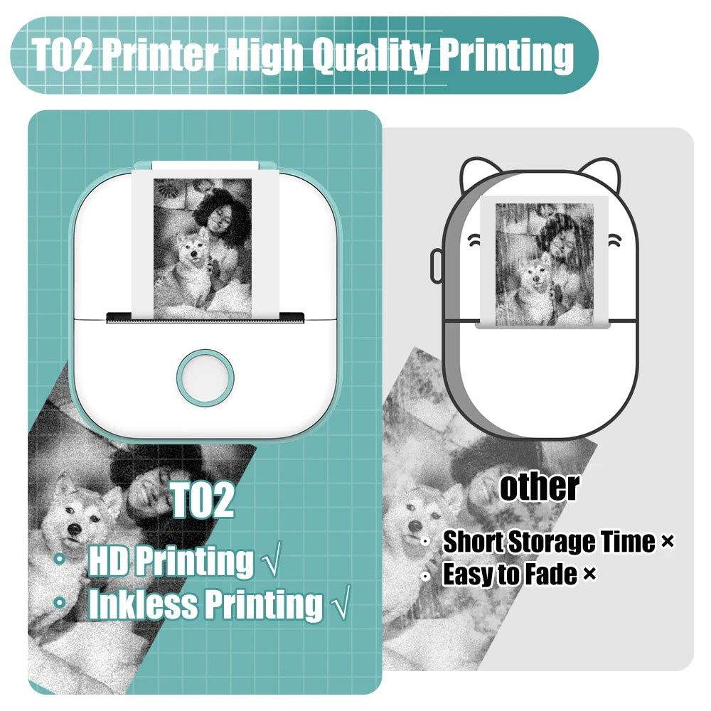 T02 Portable Mini Wireless Thermal Pocket Printer