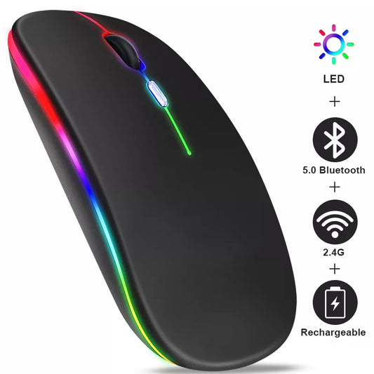 Rechargeable Bluetooth Wireless Mouse with 2.4GHz USB RGB 1600DPI