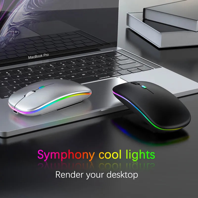 Rechargeable Bluetooth Wireless Mouse with 2.4GHz USB RGB 1600DPI