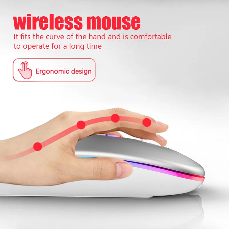 Rechargeable Bluetooth Wireless Mouse with 2.4GHz USB RGB 1600DPI